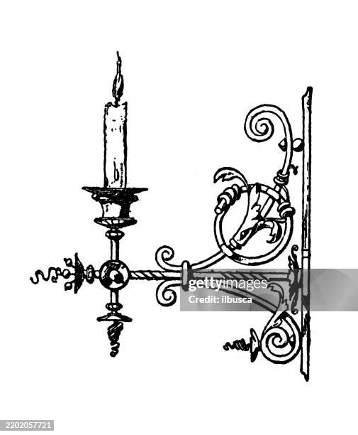 sconce, wrought iron - candlelight stock illustrations