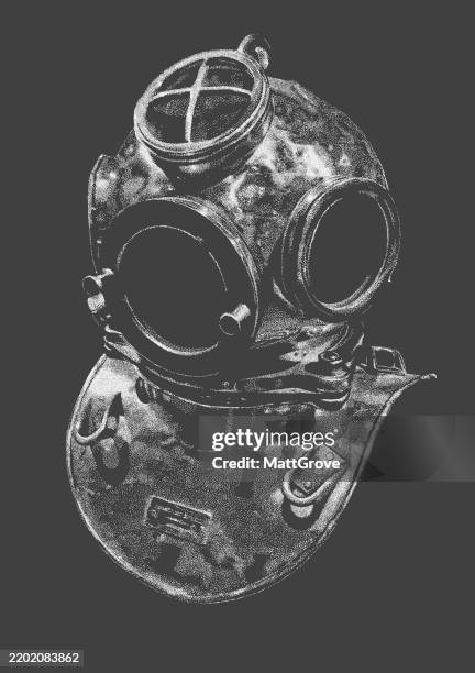 vintage divers helmet - scuba diving stock illustrations