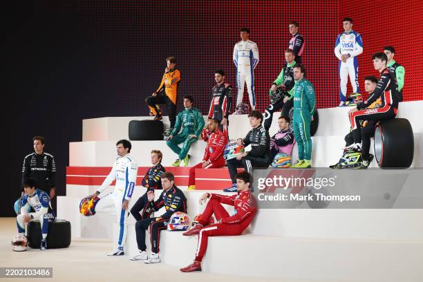 The 2025 Formula 1 Drivers stand for the drivers photocall prior to F1 Testing at Bahrain International Circuit on February 26, 2025 in Bahrain,...