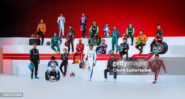 The 2025 Formula 1 Drivers stand for the drivers photocall prior to F1 Testing at Bahrain International Circuit on February 26, 2025 in Bahrain,...