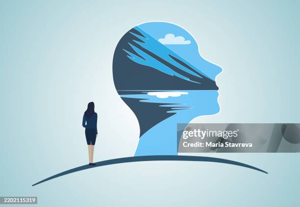 growth mindset versus fixed mindset. - woman solid background stock illustrations
