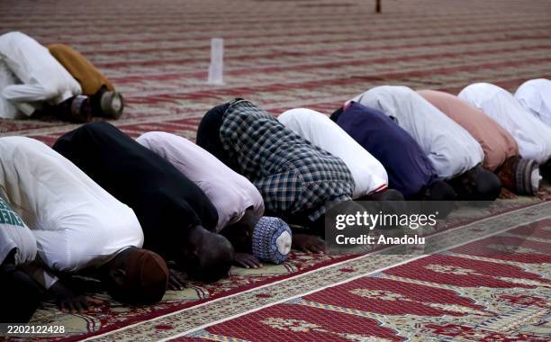 Muslims perform the first tarawih prayer of the holy month of the Ramadan at the Abuja National Mosque in Abuja, Nigeria on March 01, 2025.