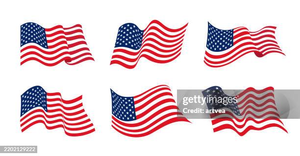ilustrações de stock, clip art, desenhos animados e ícones de united states of america waving flags - bandeira dos estados unidos da américa