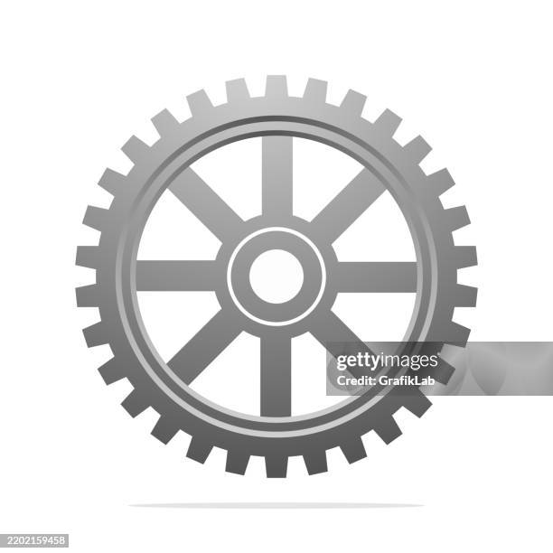 steel gear icon with shadow on white background - industrial park stock illustrations