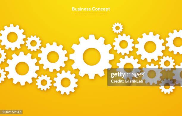 white gears on yellow background representing business and teamwork concepts - continuity planning stock illustrations
