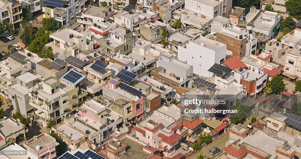 Residential Buildings with Solar Panels in Goyal Intercity, Ahmedabad, Gujarat - Drone Shot