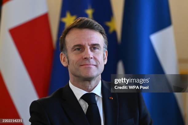 France's President Emmanuel Macron prepares for a plenary meeting at Lancaster House during the European leaders' summit on March 2, 2025 in London,...