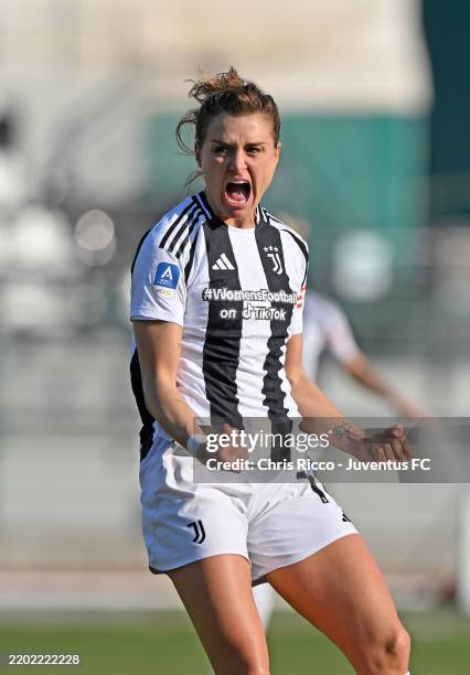 Cristiana Girelli of Juventus Women celebrates goal during the Women Serie A match between Juventus and AS Roma at Stadio Comunale Vittorio Pozzo...