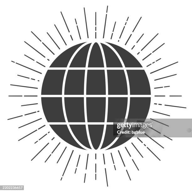 world. icon with sunbursts on white background - the greenwich meridian stock illustrations