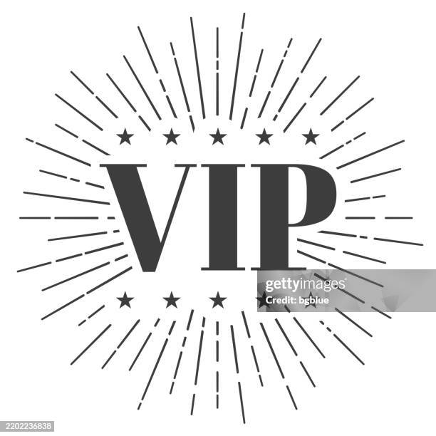 vip. icon with sunbursts on white background - first class stock illustrations