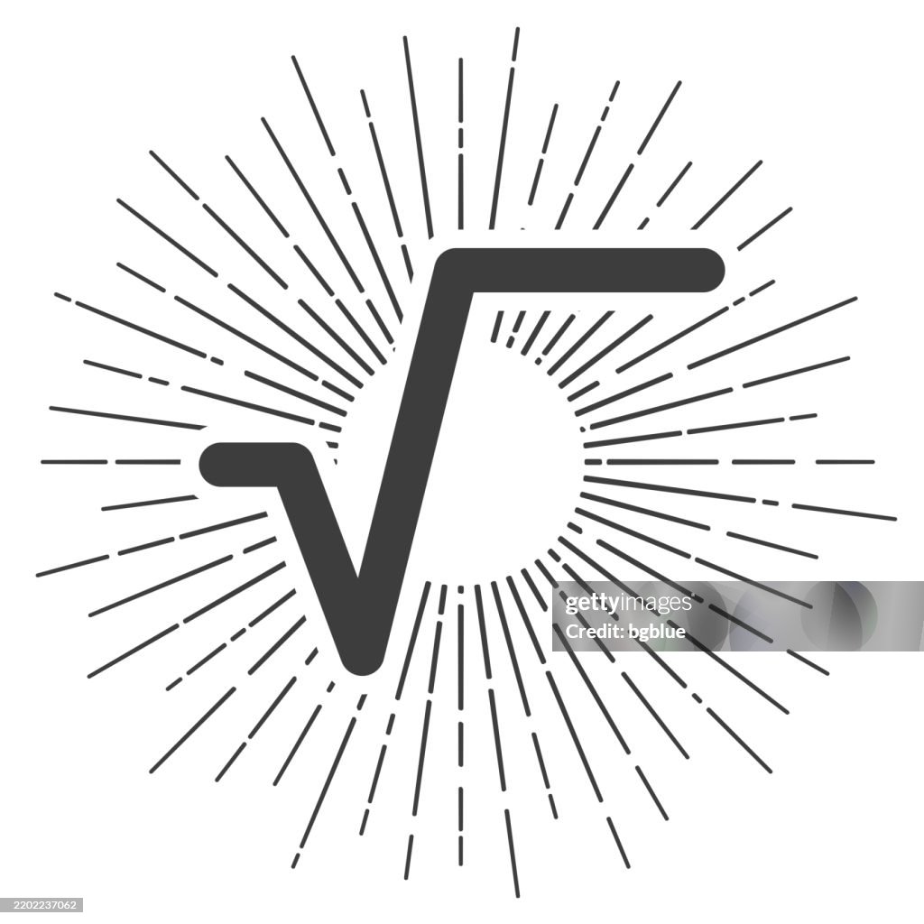 Square root. Icon with sunbursts on white background