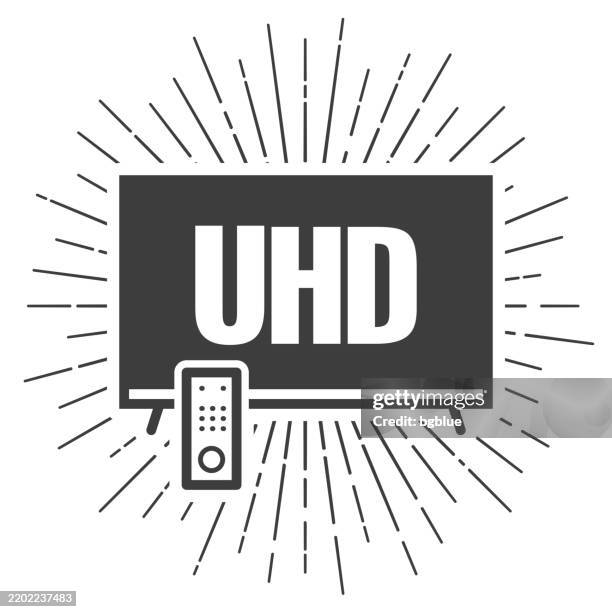 uhd tv. icon with sunbursts on white background - vintage television white background stock illustrations