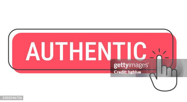 authentic - click button with hand cursor on white background - authentic stock illustrations