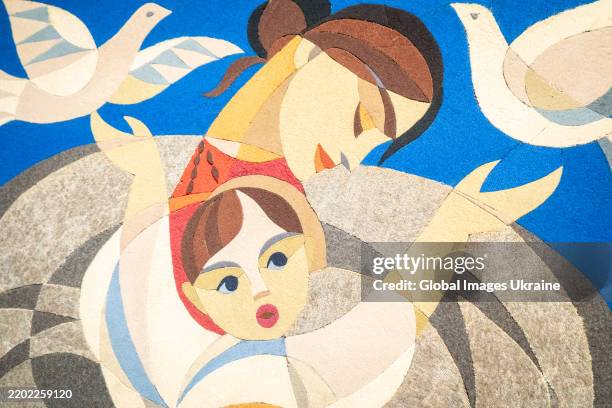 Works by Ukrainian artist Liubov Panchenko are displayed during the Liubov Panchenko retrospective exhibition at the Kyiv City History Museum on...