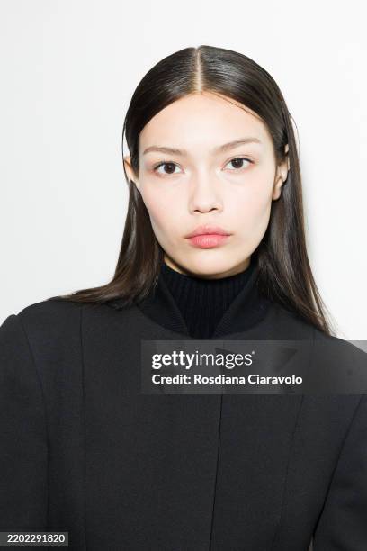 Heather Diamond Strongarm poses backstage at the Max Mara fashion show during the Milan Fashion Week - Womenswear Fall/Winter 2025/2026 on February...