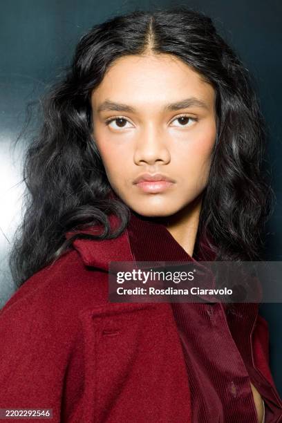 Nayonikaa Shetty poses backstage at the Max Mara fashion show during the Milan Fashion Week - Womenswear Fall/Winter 2025/2026 on February 26, 2025...