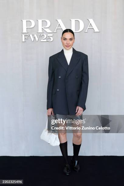 Gal Gadot attends the Prada Fall/Winter 2025 Womenswear fashion show during Milan Fashion Week Spring/Summer 2025 on February 27, 2025 in Milan,...
