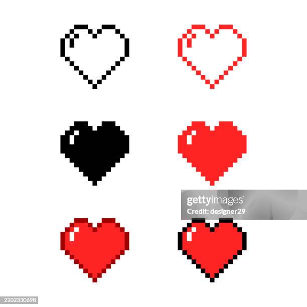 pixel art heart vector set - pixel art stock illustrations
