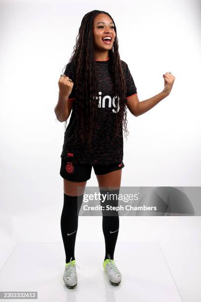 Isabella Obaze of the Portland Thorns poses for a photo during media day on February 10, 2025 in Portland, Oregon.