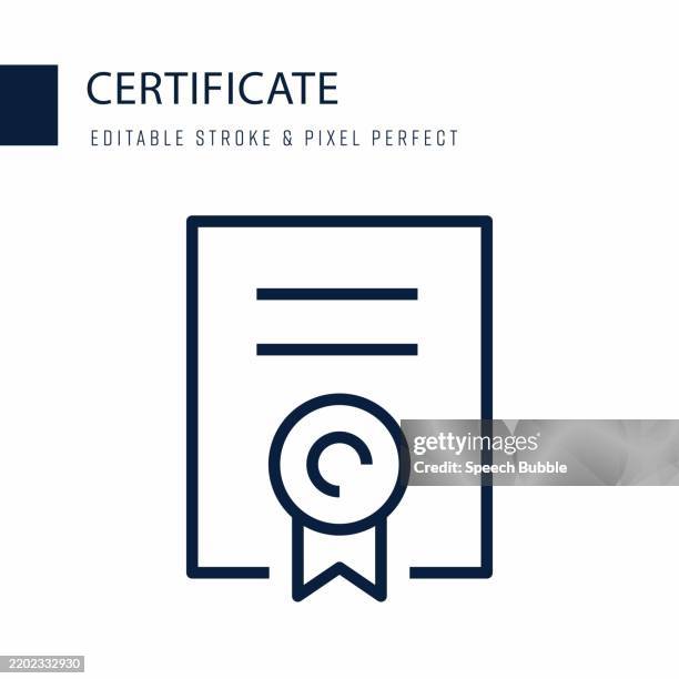 ilustrações de stock, clip art, desenhos animados e ícones de certificate line icon. editable stroke vector icon. - certification-icon