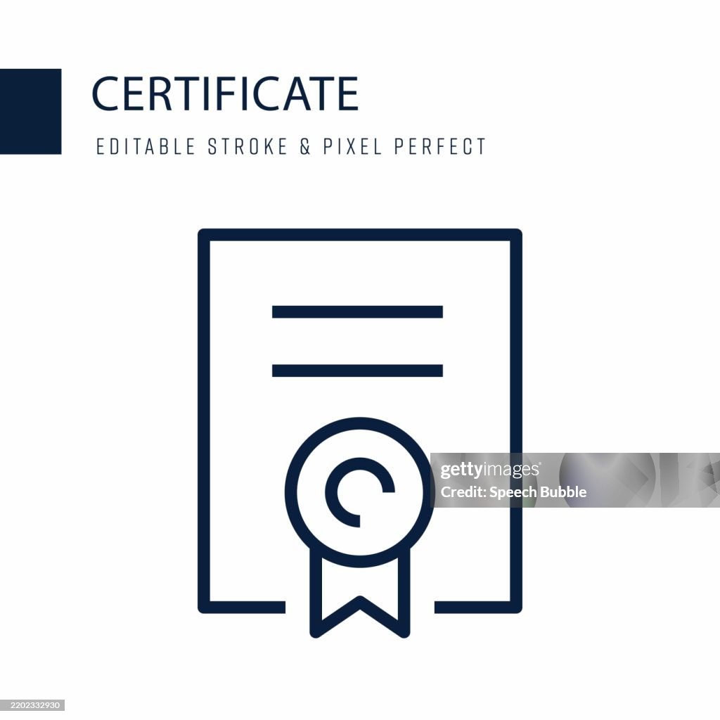 Certificate Line Icon. Editable Stroke Vector Icon.