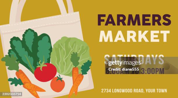 ilustrações de stock, clip art, desenhos animados e ícones de farmers market poster template - mercado de produtos agrícolas