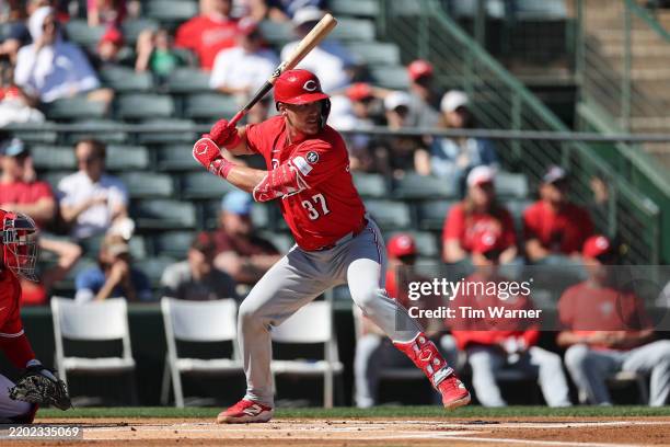 Anthony Stephan Reds Tyler Stephenson of the Cincinnati Reds bats in the first inning ...