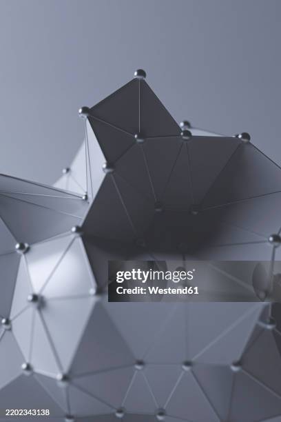 abstract 3d render of connected metal dots forming a complex geometric structure - digitization construction stock illustrations