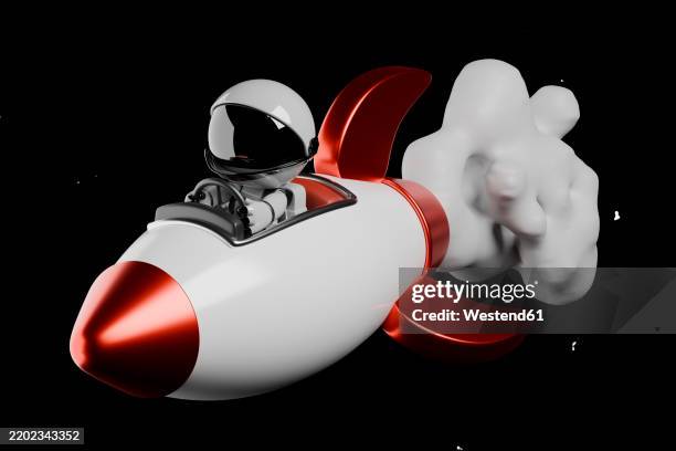 cute astronaut in space flying on a rocket - cartoon spaceship stock illustrations