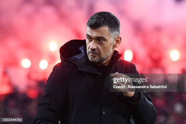 Sergio Conceicao, Head Coach of AC Milan, looks on prior to the Serie A match between Bologna and AC Milan at Stadio Renato Dall'Ara on February 27,...