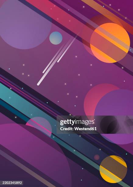 abstract geometric illustration of planets and stars in space - holy background stock illustrations