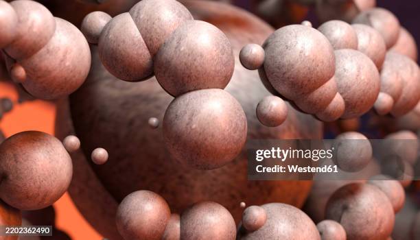 abstract 3d rendering of metallic spheres floating in space - floating particles stock illustrations