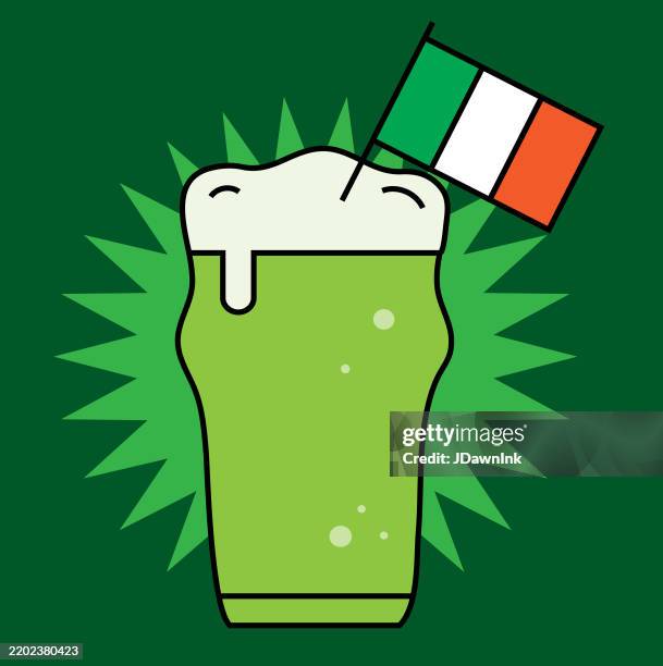 happy st. patrick's day green pint of beer with irish flag - irish flag abstract stock illustrations