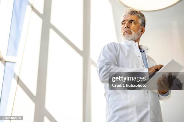 senior scientist analyzing data in modern laboratory setting - clinical engineering stock pictures, royalty-free photos & images