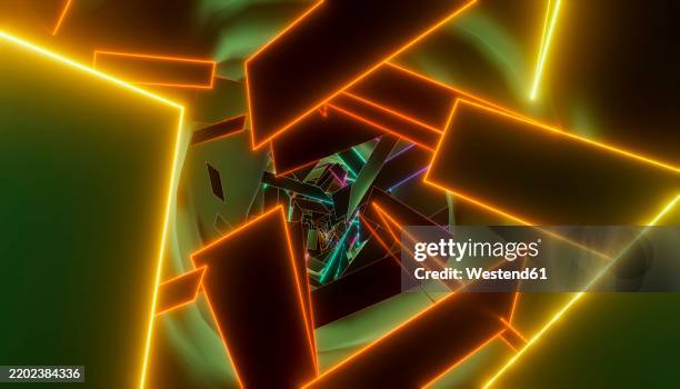 3d render of geometric shapes with neon lighting - dynamic background stock illustrations