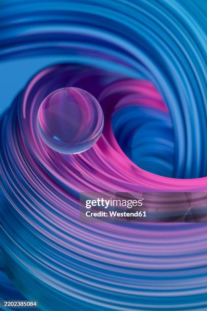 colorful abstract swirl design with a floating sphere - strudel stock illustrations
