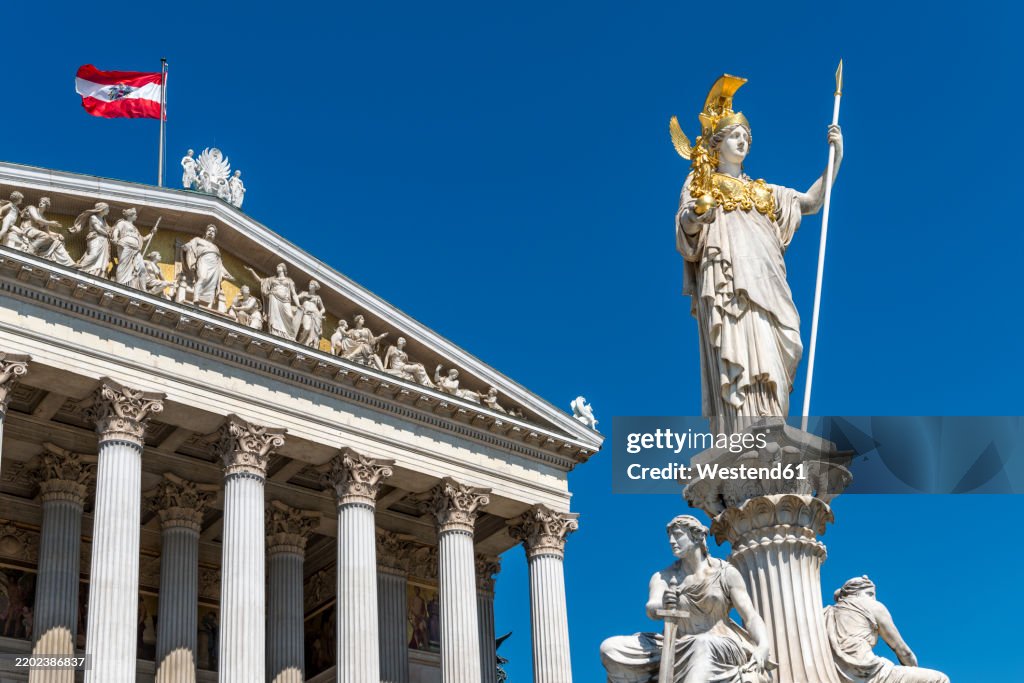 The Pallas Athena statue in front of the Austrian Parliament Building in Vienna
