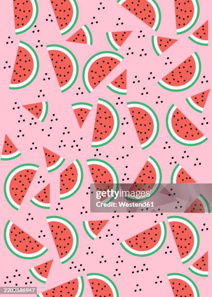 watermelon slice pattern illustration on a pink background - composition stock illustrations
