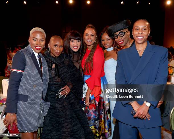 Luvvie Ajayi, Cynthia Erivo, Jackée Harry, Ava DuVernay, Raven Bowens, Aisha Hinds and Lena Waithe attend the 2025 ESSENCE Black Women In Hollywood...