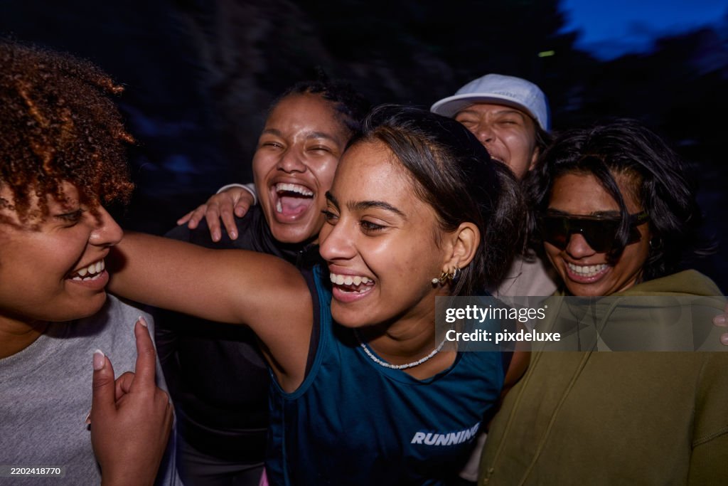 Gen Z Rave Runner Group Of Gen Z Female Runners Laughing Together After A Run High-Res ...