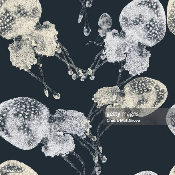 white-spotted jellyfish repeat pattern - phyllorhiza punctata stock illustrations