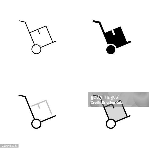 handcart icon design in four styles with editable stroke. line, solid, flat line, and duotone line. suitable for web page, mobile app, ui, ux, and gui design. - warehouse worker stock illustrations