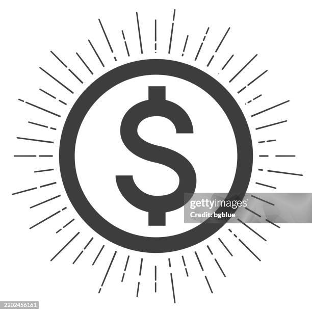 dollar coin. icon with sunbursts on white background - vintage dollar sign white background stock illustrations