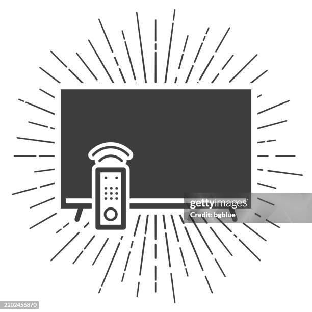 tv and remote control. icon with sunbursts on white background - vintage television white background stock illustrations
