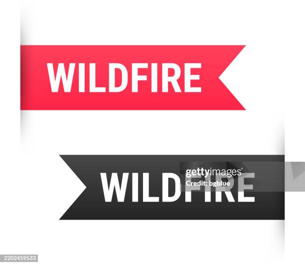 wildfire - banner, bookmark, ribbon, label on white background - wilderness font stock illustrations
