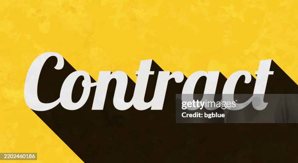 contract - text with long shadow on textured yellow background - commitment logo stock illustrations