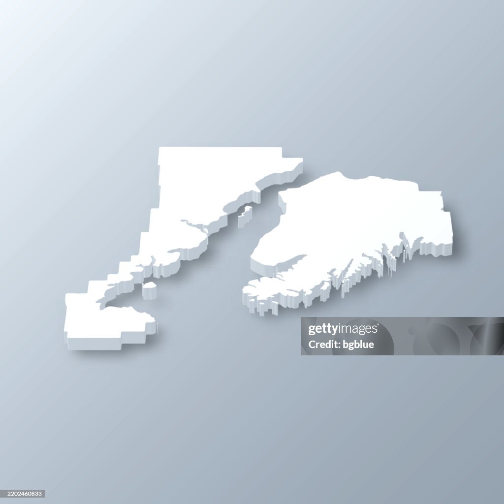 アラスカ州キーナイ半島。灰色の背景に3D地図
