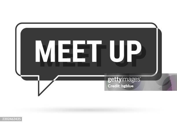 meet up - 3d black speech bubble on white background - conference table white background stock illustrations