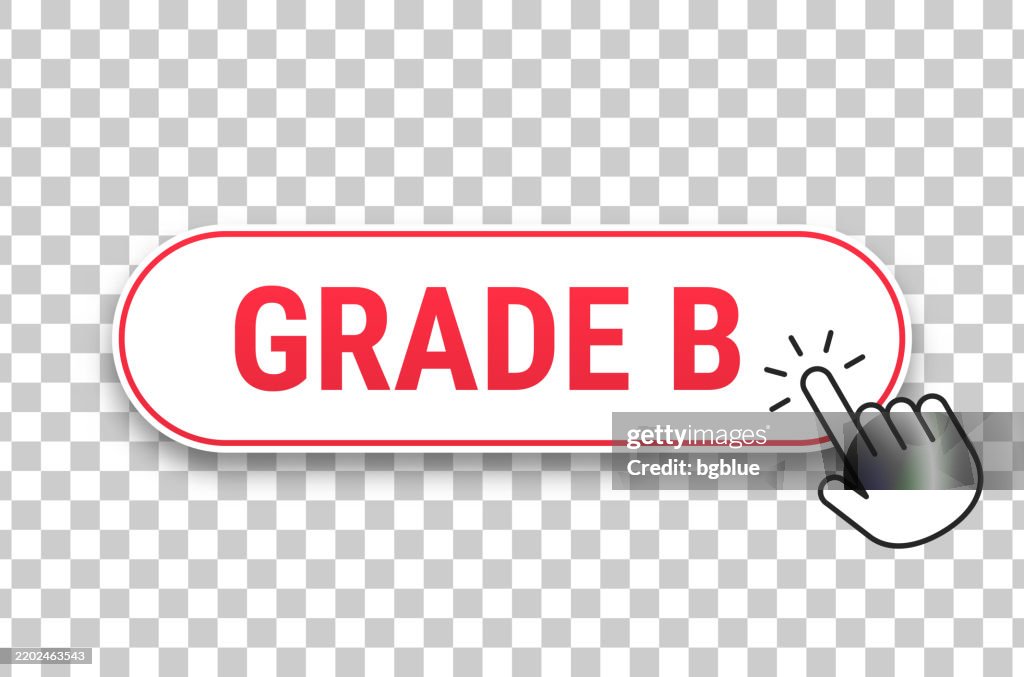 Grade B - 3D click web button with hand cursor on blank background
