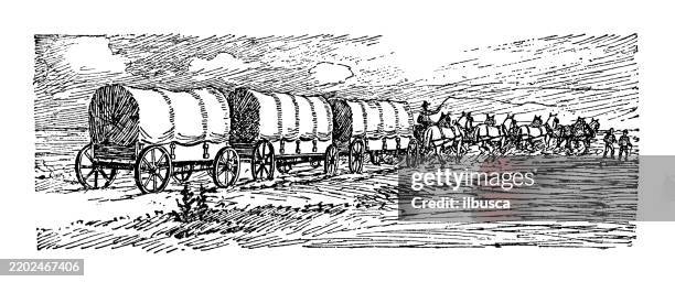 trailed wagons - caravan stock illustrations